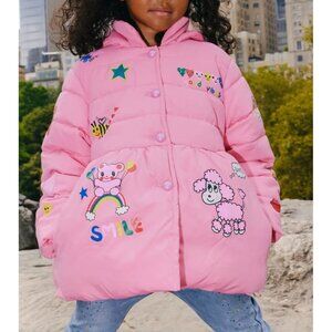 Lola + The Boys Girls Size 6 Pink Art Doodle Princess Quilted Puffer Jacket